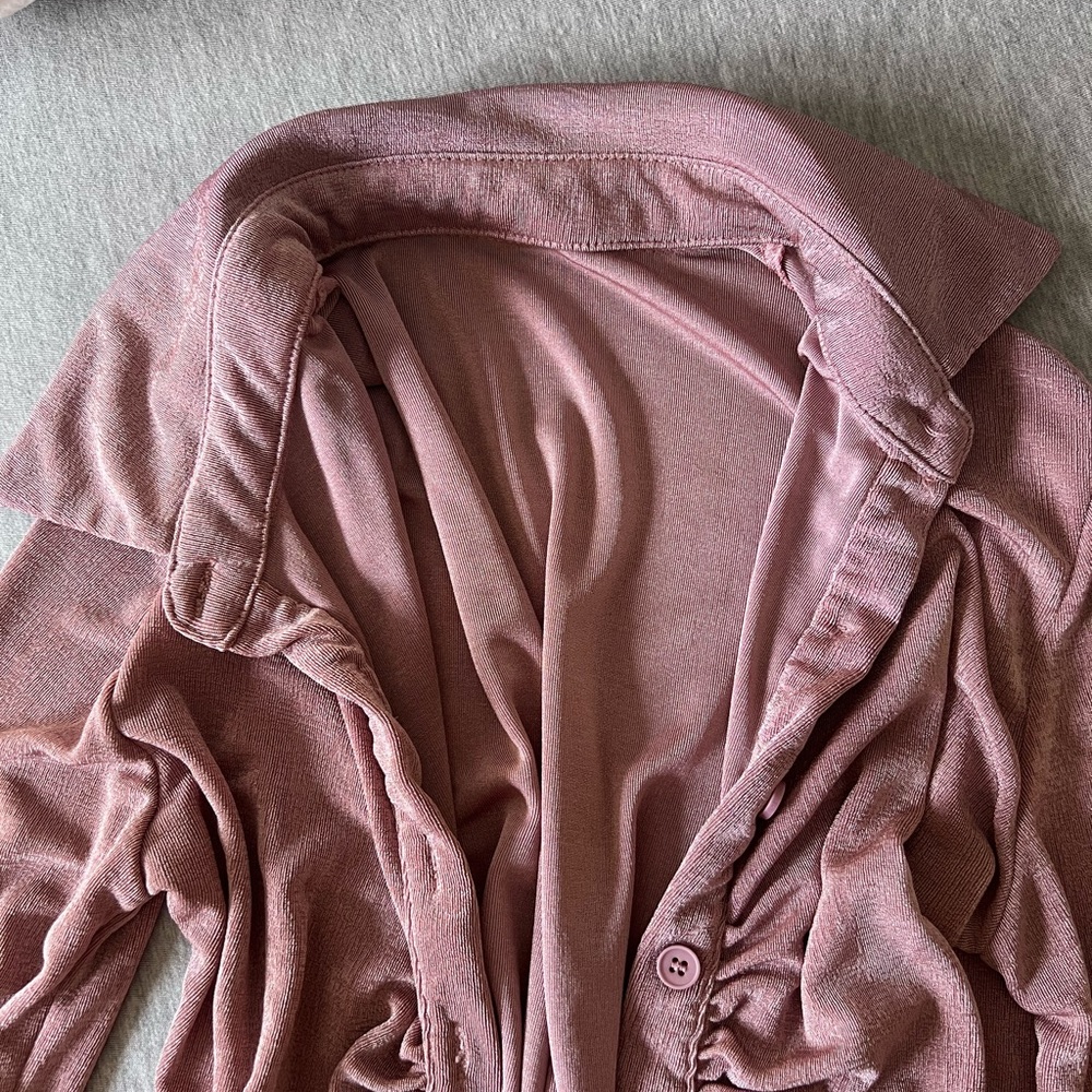 Shimmer Ruched Button Down Shirt - Picture 6 of 6